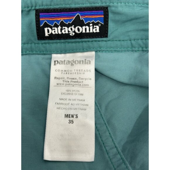PATAGONIA Board Shorts Mens 35 WAVEFARER 10” Inseam Green Blue Swim Beach Trunks - Picture 4 of 8